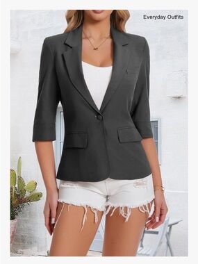 Women’s Tailored dark gray Ponte Blazer - Classic Single-Button Jacket
